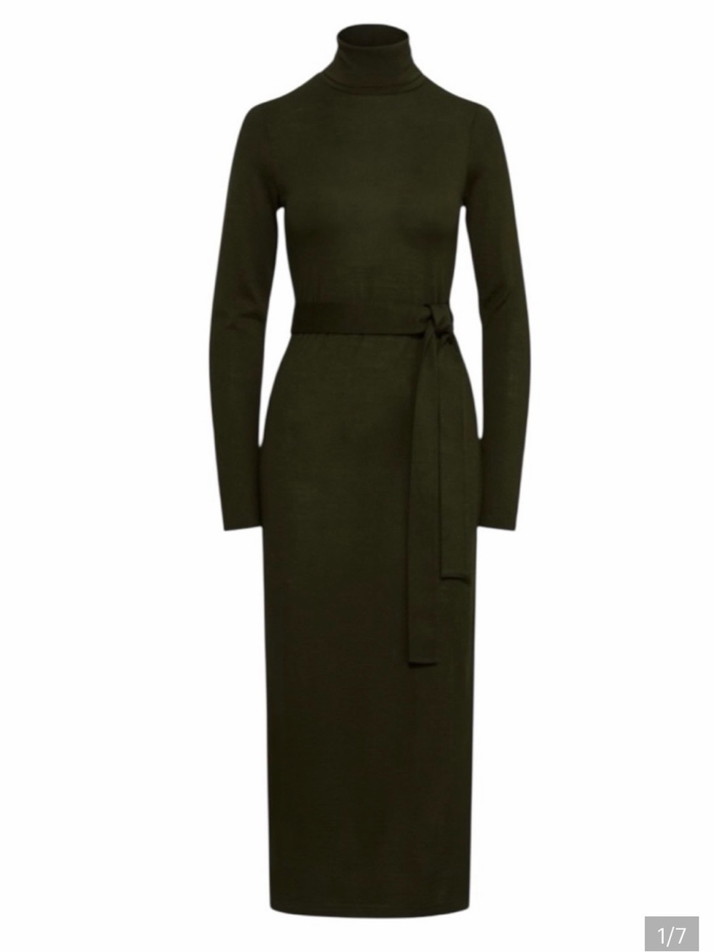Ralph Lauren Olive Green Turtleneck Knit Dress with Waist Tie